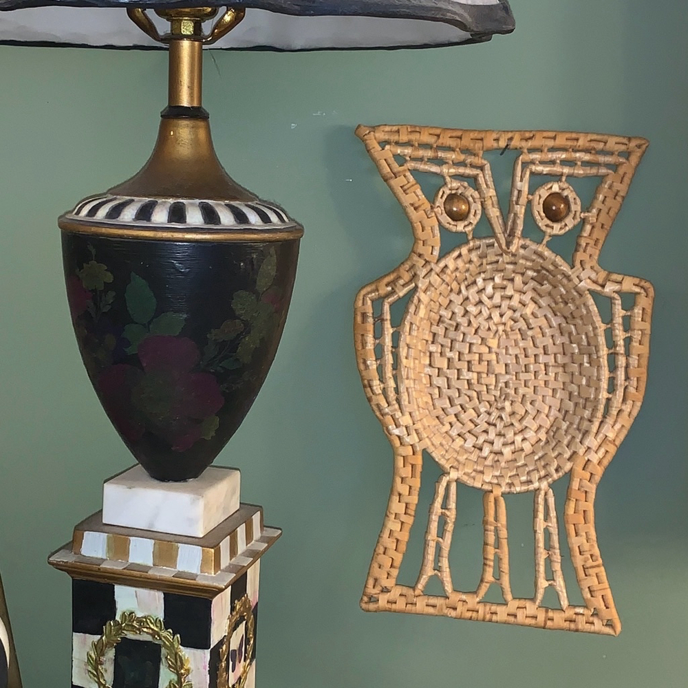 Vintage Wicker Owl Wall Decor key basket, Beige